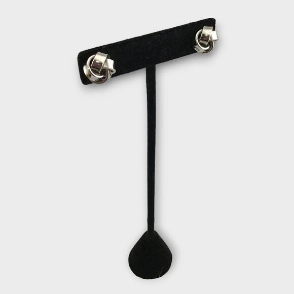 Silver Love Knot Ribbons Stud Earrings - Picture 6 of 9